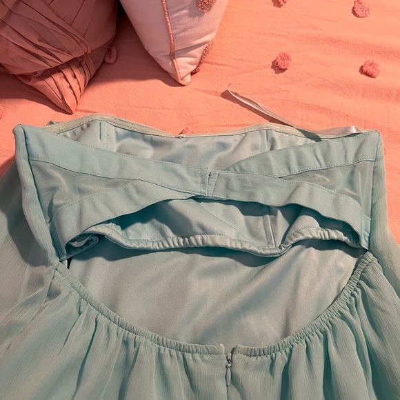 Venus strapless chiffon mini dress, size large. Ocean blue color. - Picture 2 of 3